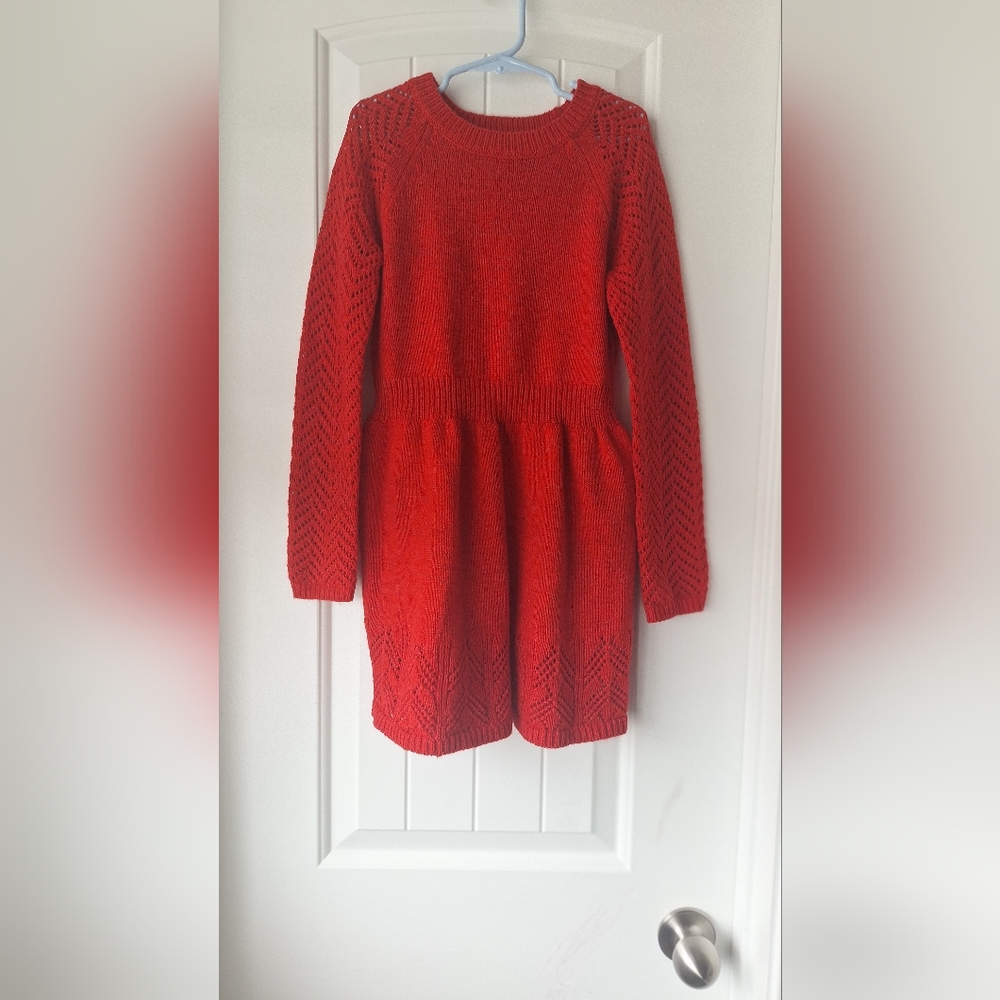 Cat & Jack Red Long Sleeve Crew Neck Sweater Dress